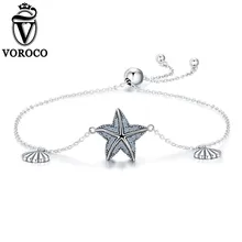

2017 New 100% Pure 925 Sterling Silver Blue Statfish and Shell Chain Crystal Silver Bracelet for Women Romantic Jewelry B009
