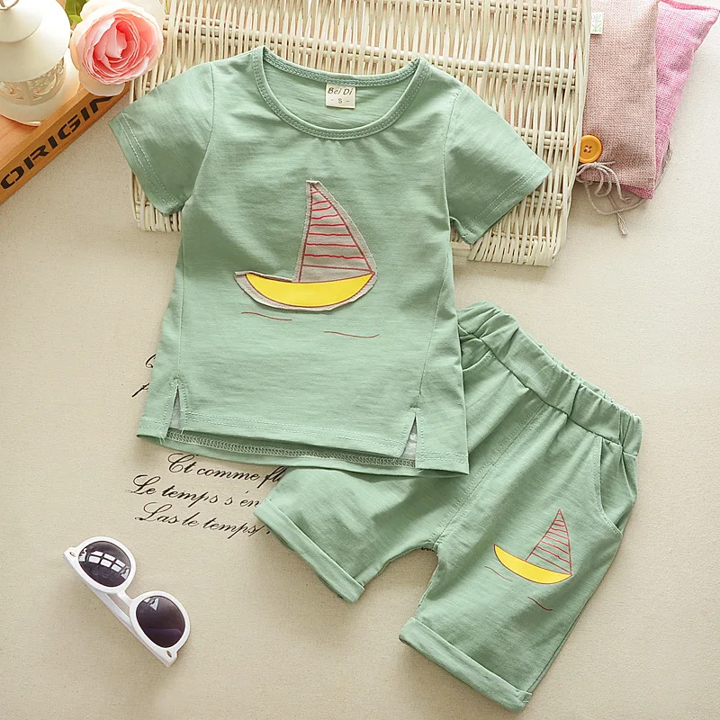 

2019 baby girl boy cute baby sports suit sportswear 0~4 years old cartoon short-sleeved T-shirt + shorts 2 piece suit