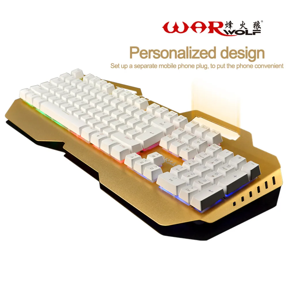 

Warwolf Wired Mechanical Keyboard 104 Keys Gaming For Computer Games Mechanical Feel With 7 Colorful Rainbow Backlight