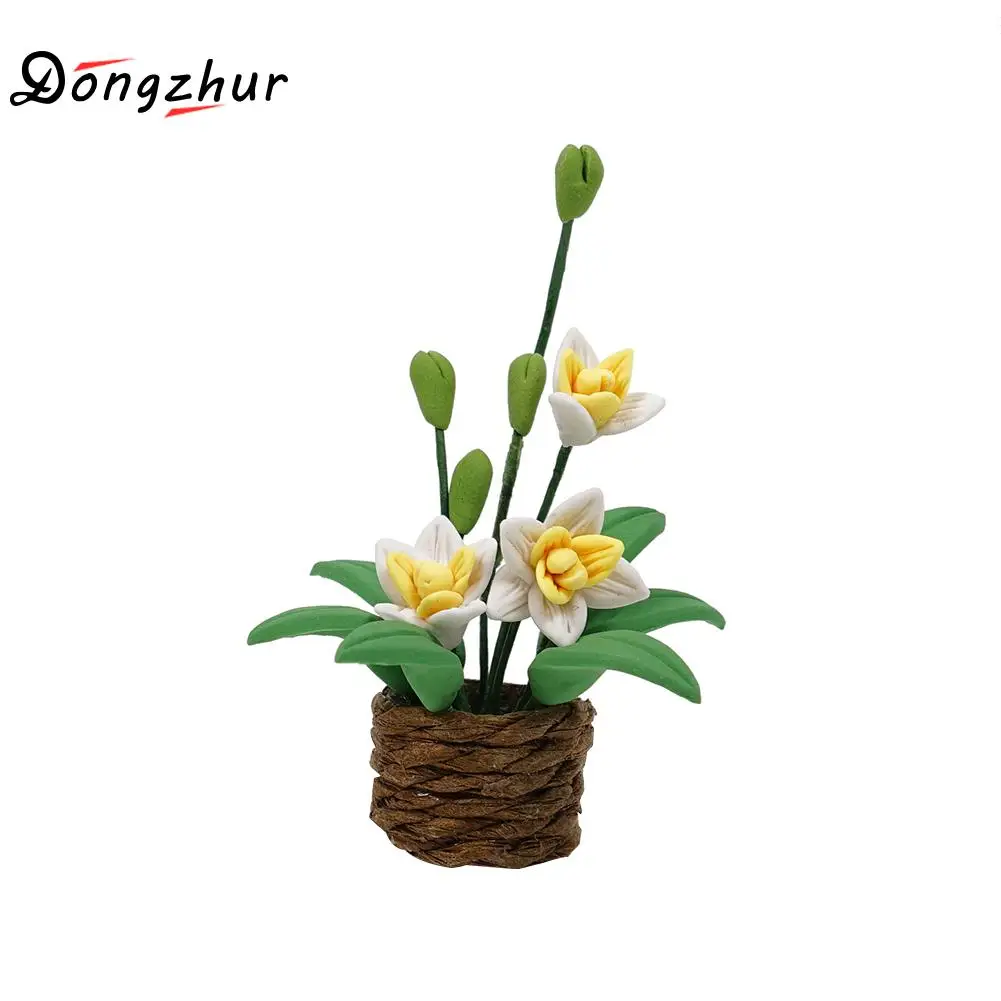

Dongzhur Miniatures Dolls House Furniture Pots 1:12 Doll House Accessories Dollhouse Mini Clay Cartel Three Flower Ornaments