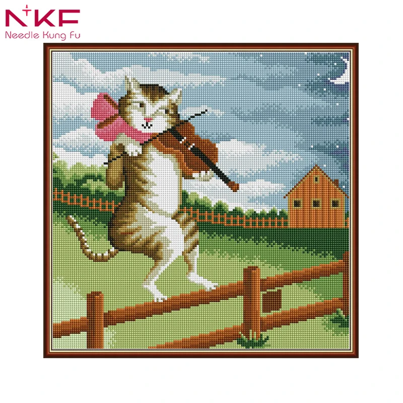 

Cartoon cat playing violin diy diamond painting mosaic 5d cross stitch full square/round diamond embroidery home decor