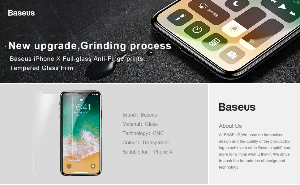 Закаленное стекло Baseus 0,25 мм с защитой от отпечатков пальцев для iPhone X 3D, ультратонкая Защитная пленка для экрана, закаленное стекло для iPhone10