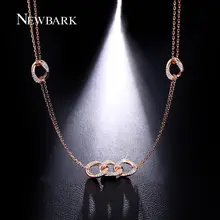 NEWBARK Brand Interlocking Circles Necklace With Double Strand Chains Pave Simulated Diamond Timeless Jewelry For Best Friends