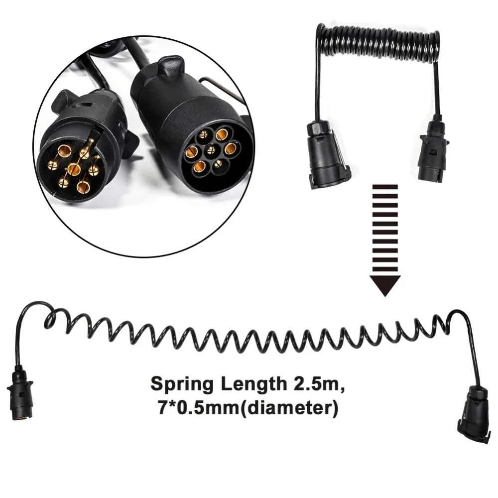 Tirol 7 Pin Trailer Plug to 7 Pin Plastic Socket T25866b Male to Female with 2.5M Extension Spring Cable Connector for Europe