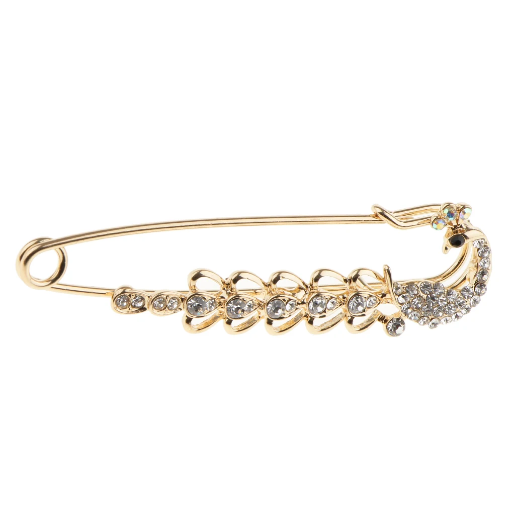 Phenove Crystal Peacock Safety Pin Brooches Clip for Ladies Scarf Cardigan Coat Gown Brooch Pin for Wedding Party