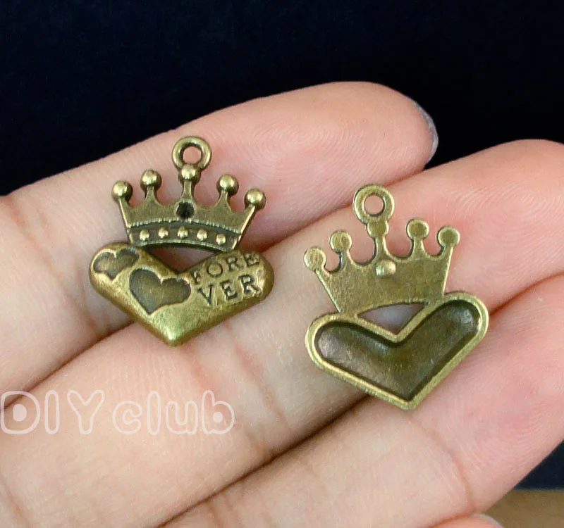 70pcs антикварные серебро/бронза корона Сердце Подвески Кулон 22x18 мм|Шармы| |