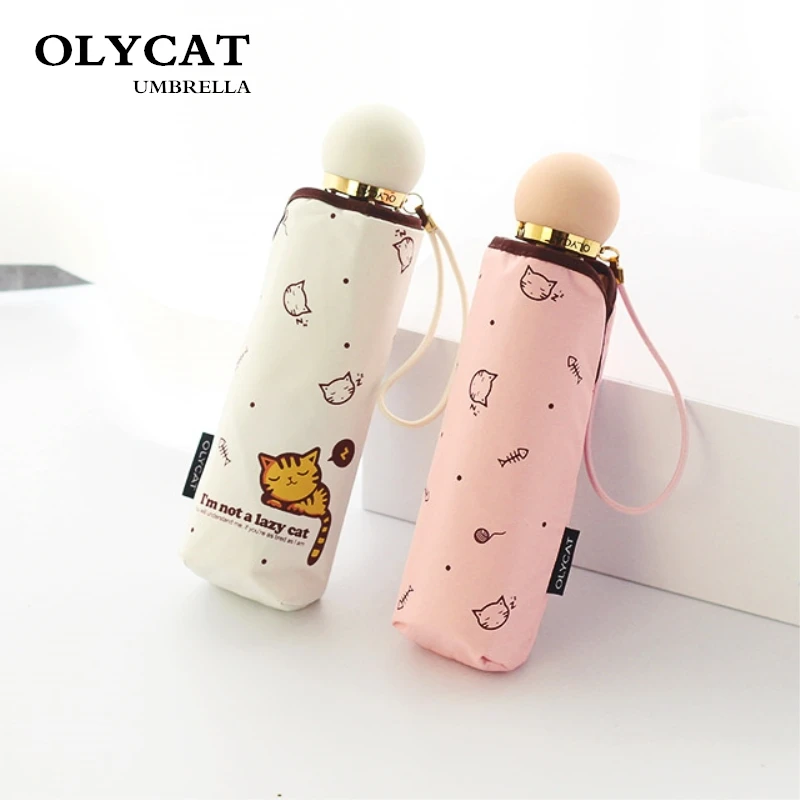 

OLYCAT Mini 5 Fold Umbrella Sun Protection Sunshade Pocket Women Umbrella Rain Ultra Light Lovely Cat Parasol Anti UV Paraguas