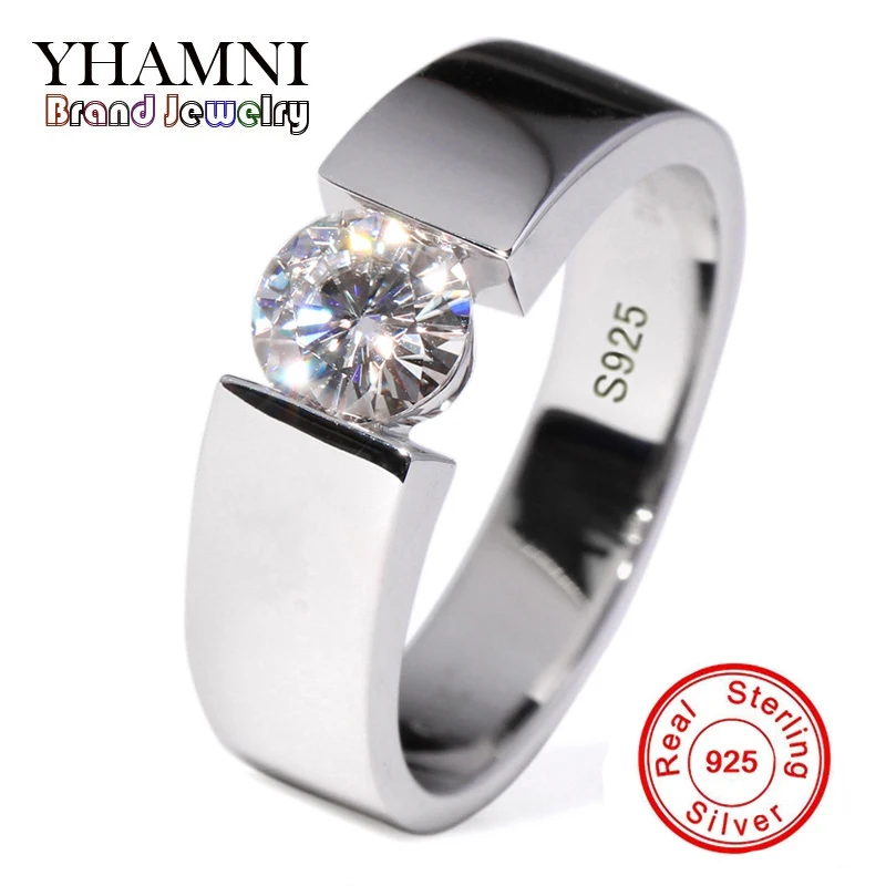 Отправить Серебряный сертификат! Yhamni твердый серебряное кольцо Для мужчин ювелирные изделия Сона CZ Циркон Обручение обручальные кольца для Для мужчин JD10