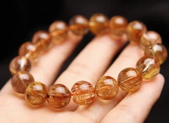 

001062 Top Quality Natural Copper Rutilated Quartz Crystal Bead Bracelet 12MM