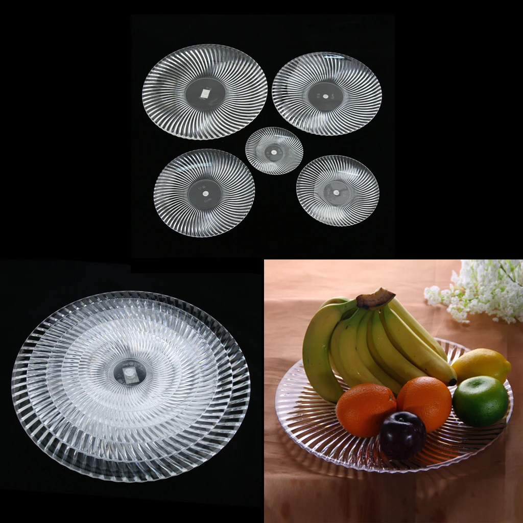 Round Clear Dish Plate Food Serving Tray Flat Fruit Platter, Made of high quality acrylic plastic, easy to clean