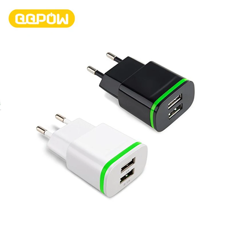 Qqpow ЕС Plug 2 Порты Свет USB Зарядное устройство 5 В 2A сетевой адаптер мобильный