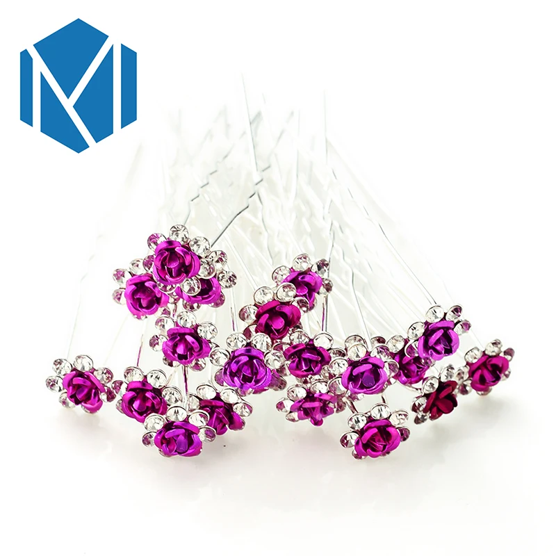 M MISM 20 PCS Bridal Rhinestone Exquisite Rose Flower Hair Pins Girls Wedding Shiny Crystal Bun Maker Tools Hair Accessories