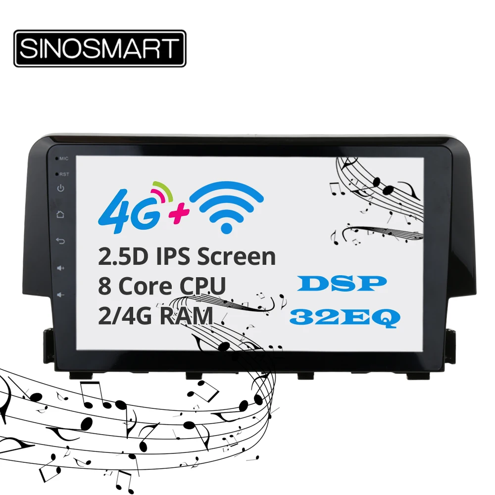 Top Sinosmart  Android 8.1 2Din IPS/QLED 2.5D screen car gps radio navigation player for Honda Civic 2016 14