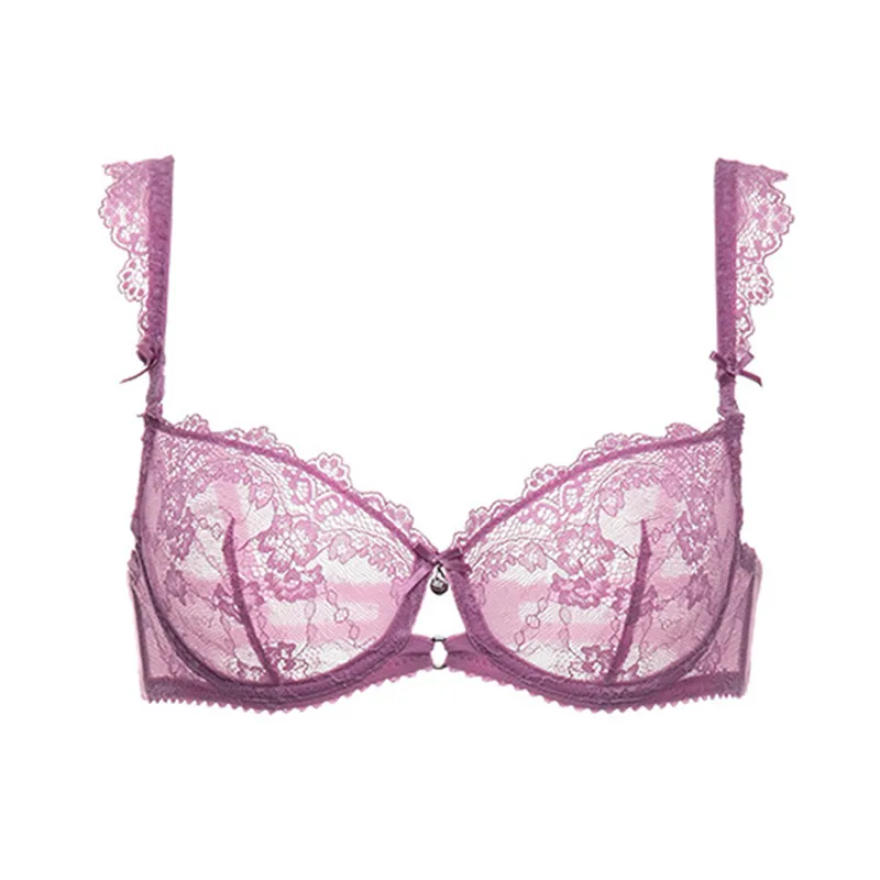 CYHWR Women Sexy Lace Floral Unlined Underwire Back Closure Transparent Lace Big Size Thin Section Bra A B C D Cup