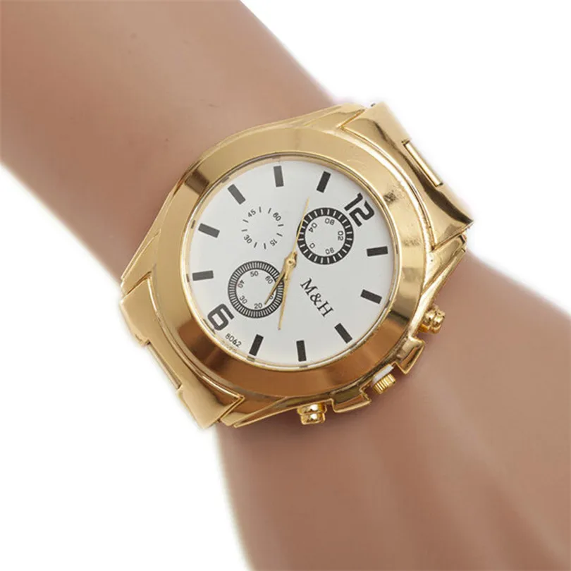 Low Price New Stylish Stainless Steel Sport Wrist Hour Gold Bracelet