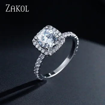 

ZAKOL White Color Wedding Rings For Women AAA Square Zircon Crystal Jewelry Bijoux Femme Engagement ring Accessories FSRP2054