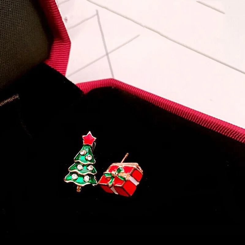 Женские серьги гвоздики с бантом lok в форме елки Санта Клауса рождественские