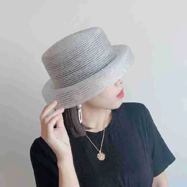 

01903-baoliu 2019 new pp straw patchwork Transparent wire Hepburn style lady holiday bucket cap women leisure hat