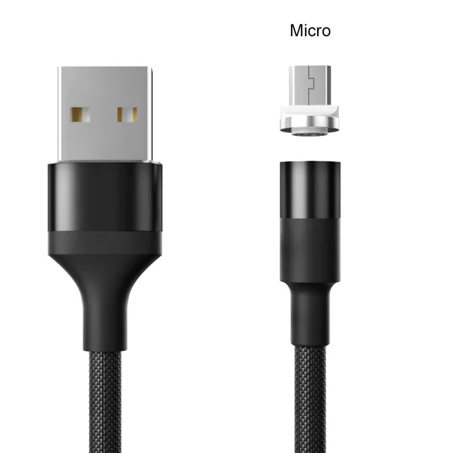 QC 3,0 Быстрая зарядка 3A Магнитный кабель type C Micro Usb быстрая зарядка Usb C светодиодный светильник для iPhone Xiaomi huawei Phone 1,2 м - Цвет: Black for Micro