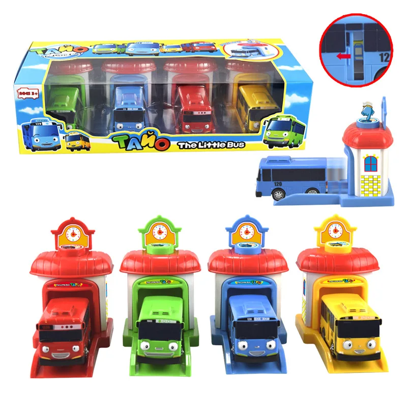 4pcs/set Scale model Tayo the little bus children miniature bus baby oyuncak garage tayo bus Ejection impact car vehicle wholesale 10pcs painted model cars building train layout scale ho 1 100 cb100 3 model building toy kits for kid children