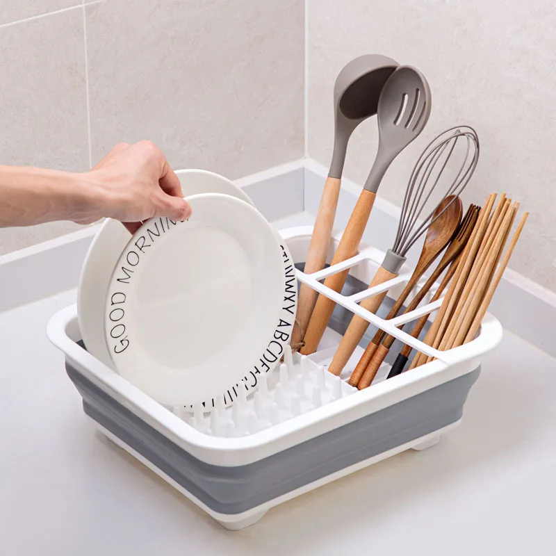 Estante plegable organizador para platos en el hogar, soporte de  almacenamiento de cocina, con tazón de drenaje para plato de vajilla con  secado