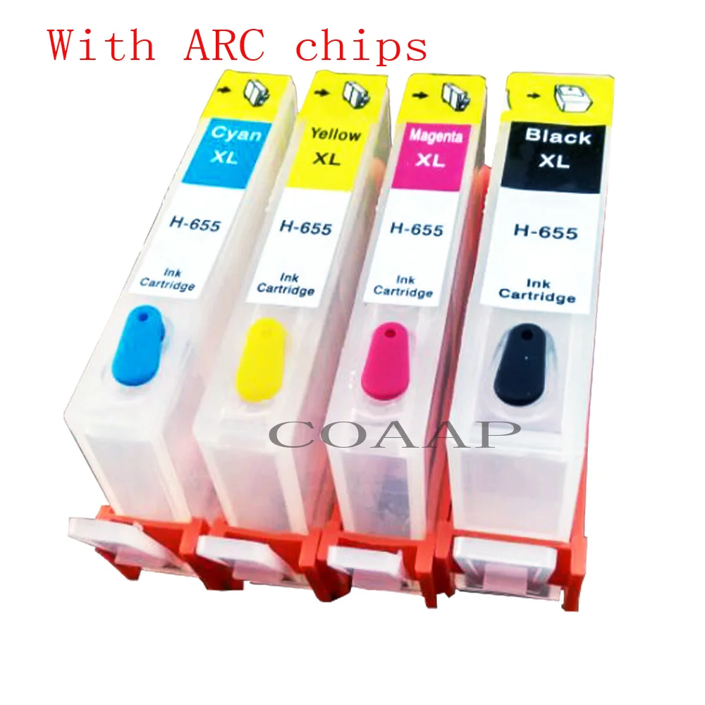 

4 Compatible hp655 Refillable Empty ink cartridge For HP 655 Deskjetjet 5525 Printer