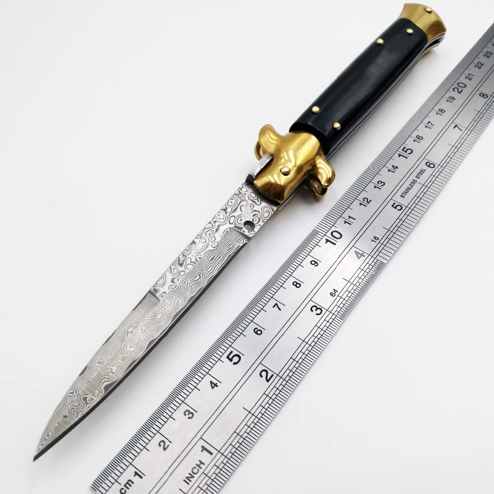 

Italian Mafia Folding knife Damascus D2 Blade Ox Horn Handle Pocket Knives Army Camping Survival Tactical Quickly Open EDC Tools