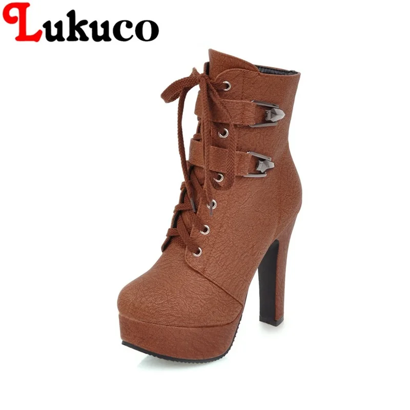 

2018 large big size 38 39 40 41 42 43 44 45 46 47 48 49 Lukuco women boots lace-up design high quality zip shoes free shipping