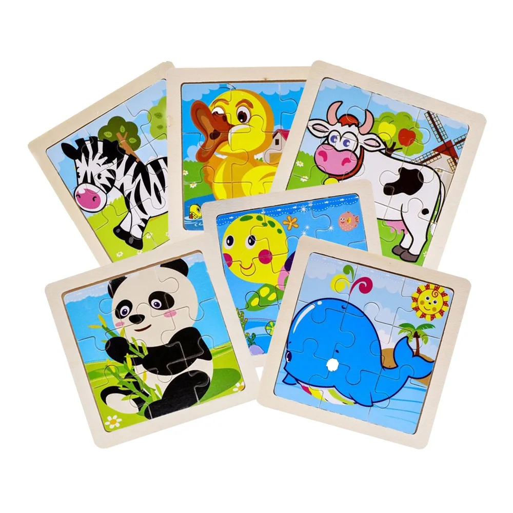 

Kids Toy Wood Puzzle Small Size 11*11cm Wooden 3D Puzzle Jigsaw for Children Baby Cartoon Animal/Traffic Puzzles Educational Toy