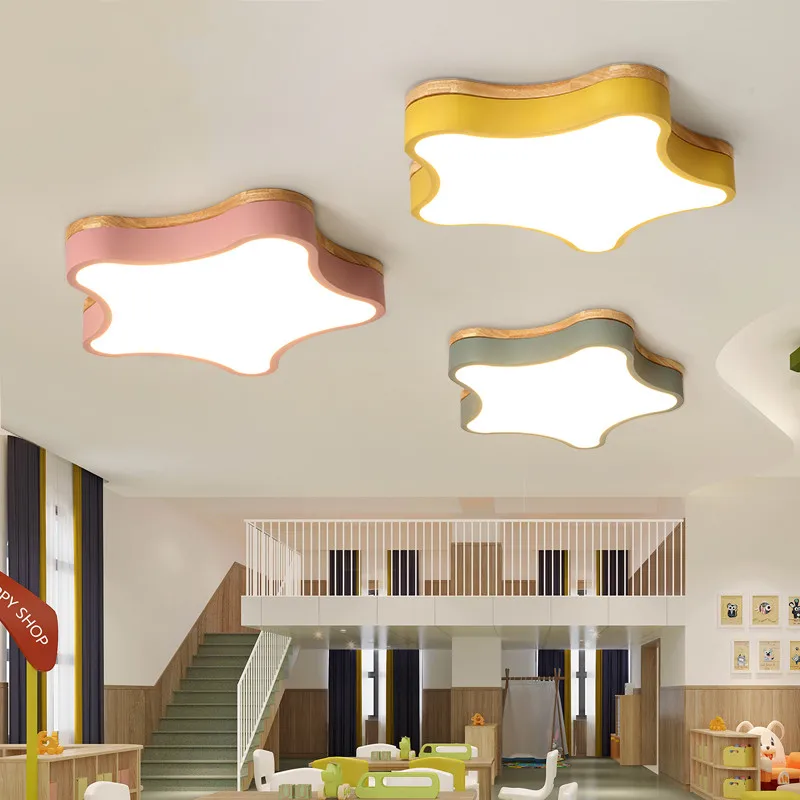 

Modern LED Ceiling Light Indoor Lamp wood color star Metal Kitchen Bedroom Foyer living Shop Decorate Light Fixture AC110-265V