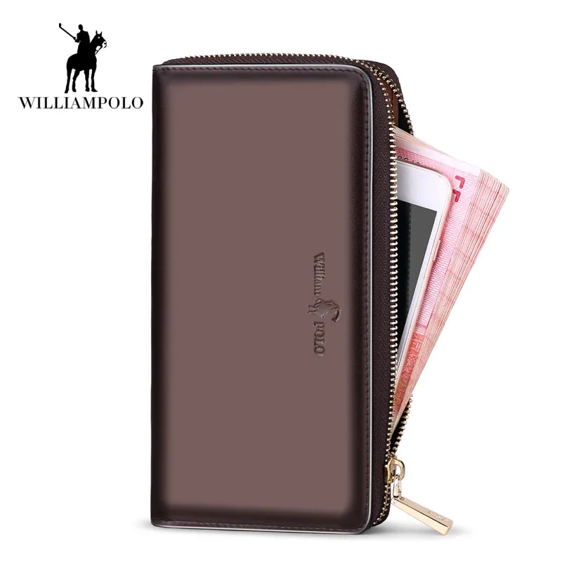 

Hot Sale! New 2018 Luxury Men Clutch Wallet Bag Long Genuine Leather men wallets Brand Vintage Zipper 3 Compartments Men Purse