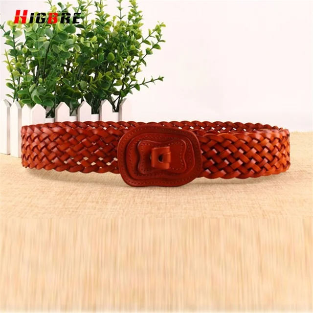 HIGBRE moda cinturones elásticos anchos trenzado armadura del cuero genuino cinturón correas alta calidad cintura Cinto Feminino Couro