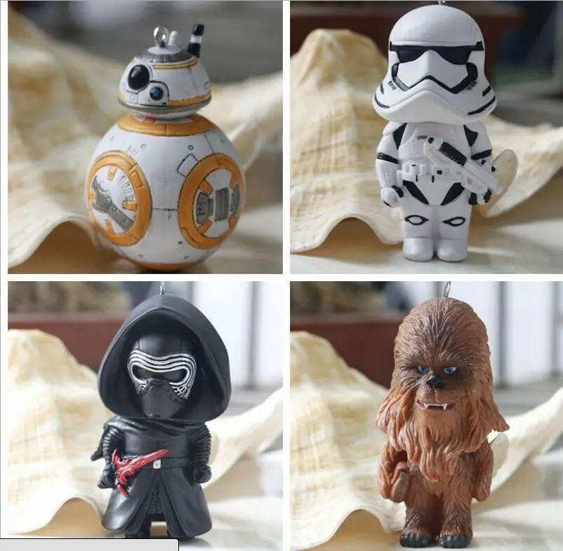 

Cute 4 pcs/Set Star Wars 7 BB8 Force Awaken toys BB-8 Robot +Darth Vader+ Storm Trooper +Chewbacca Figura Keychain Gift Toys