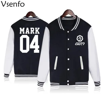

Vsenfo Kpop GOT7 Hoodie Men Women Casual Baseball Jacket Got 7 Name Album Letter Print Sweatshirt For Boys Girls Autummn Winter