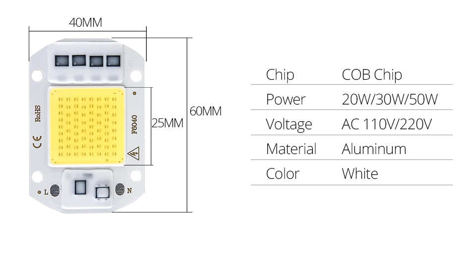 COB LED Chips Real Power 20W 30W 50W LED Lamp Bulb AC220V 240V 110V Spotlight IP65 Smart IC For DIY Outdoor LED Flood Light Chip (4)