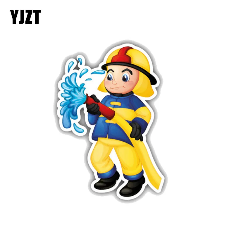 YJZT 8.5CM*12.7CM Funny Kid Firefighter Cartoon Decal PVC Car Sticker 12 0724Car Stickers