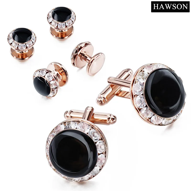 Ceny Klasyczne czarne emaliowane z kryształami spinki do mankietów szpilki Tuxedo Shirt biżuteria polerowany męski prezent ślubny