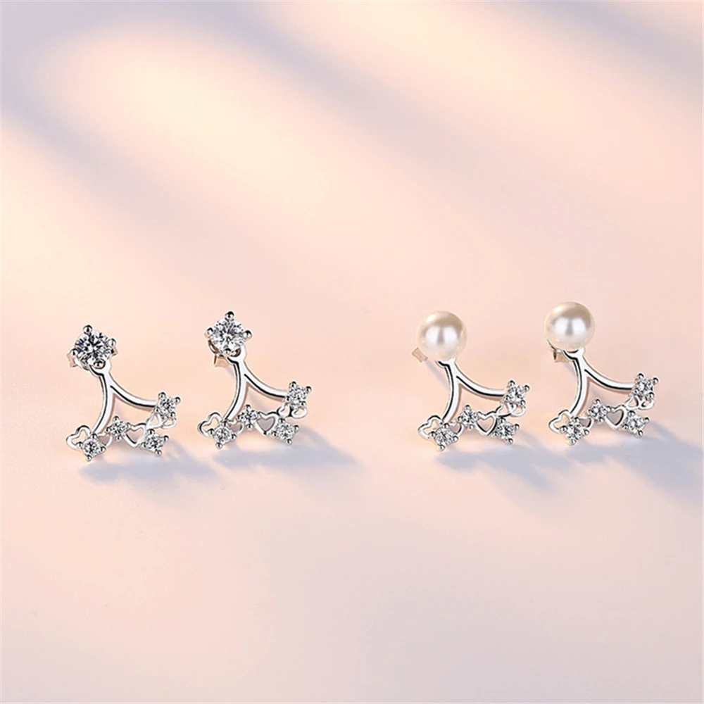 Женские серьги гвоздики из серебра 925 пробы с цирконом и жемчугом|pearl studs|brand stud