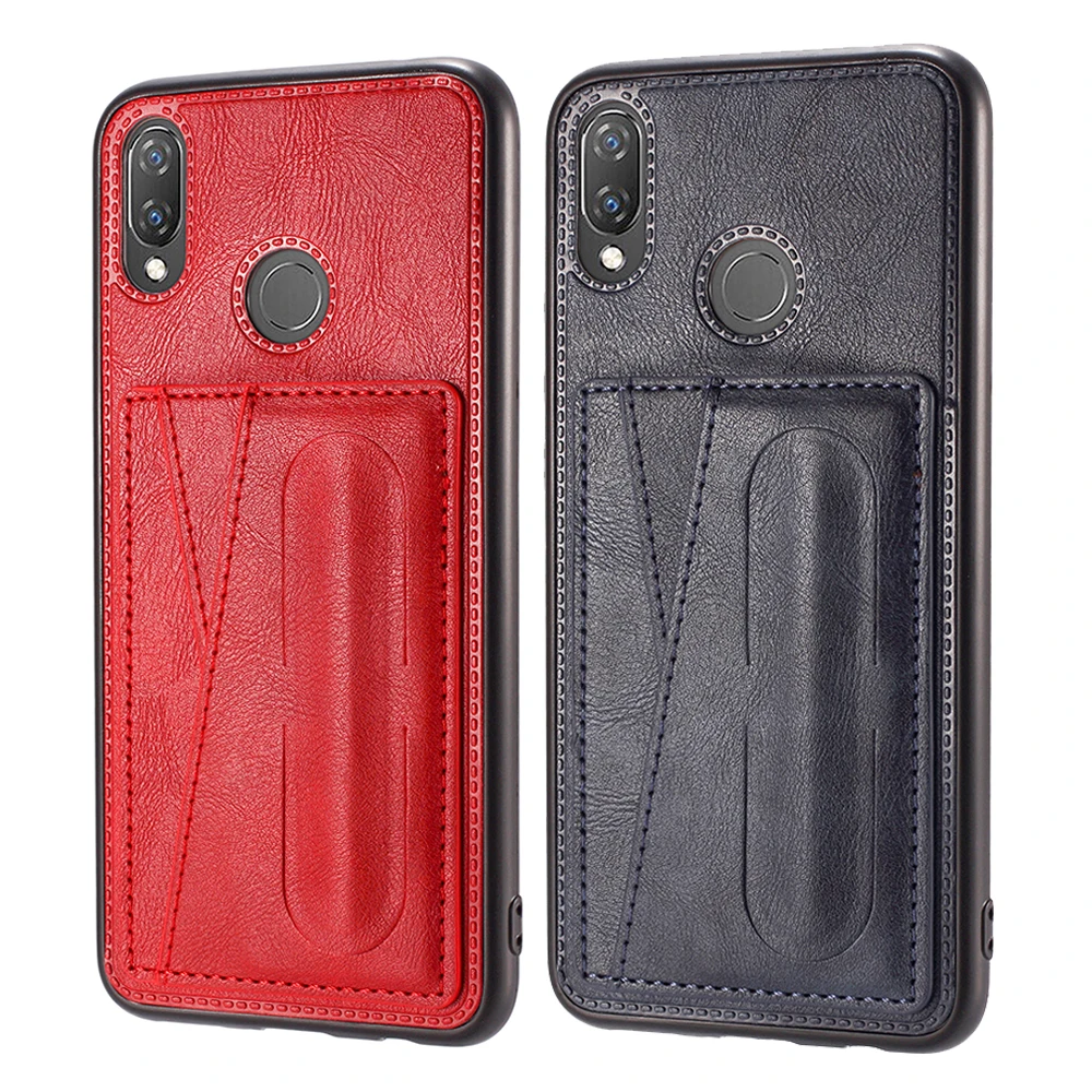

QD Leather Phone Cases For Huawei P Smart Plus Stand Design With Card Slot Wallet Back Cover
