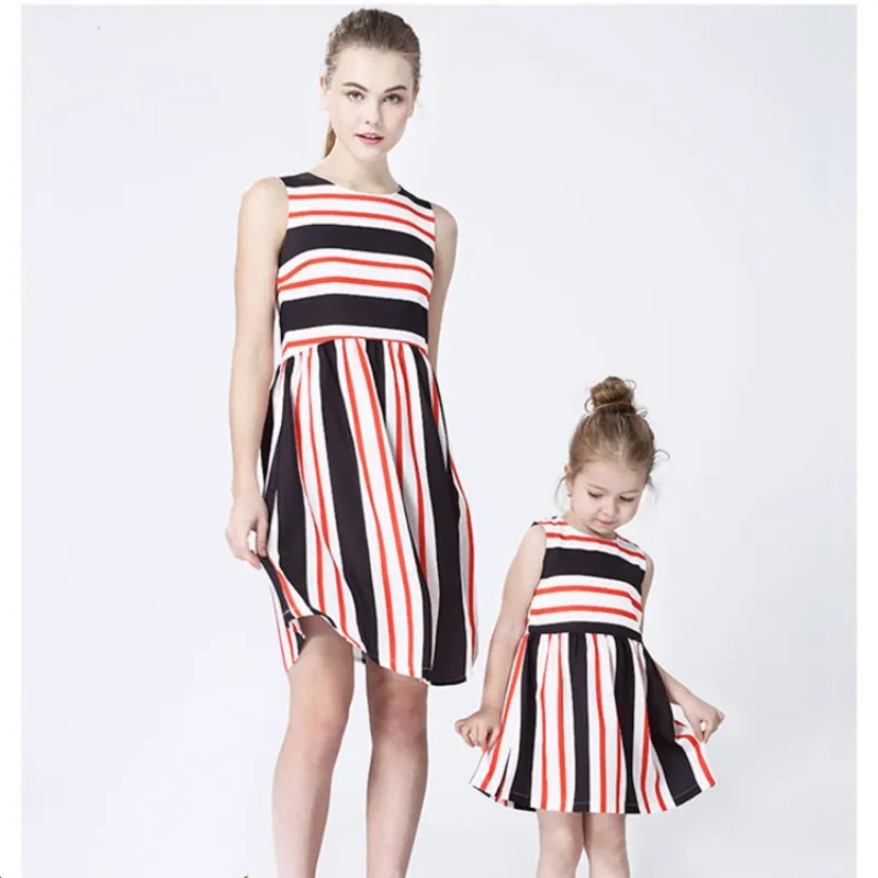 Mother Daughter Dresses Stirped Clothes Mom and Daughter Dress Family