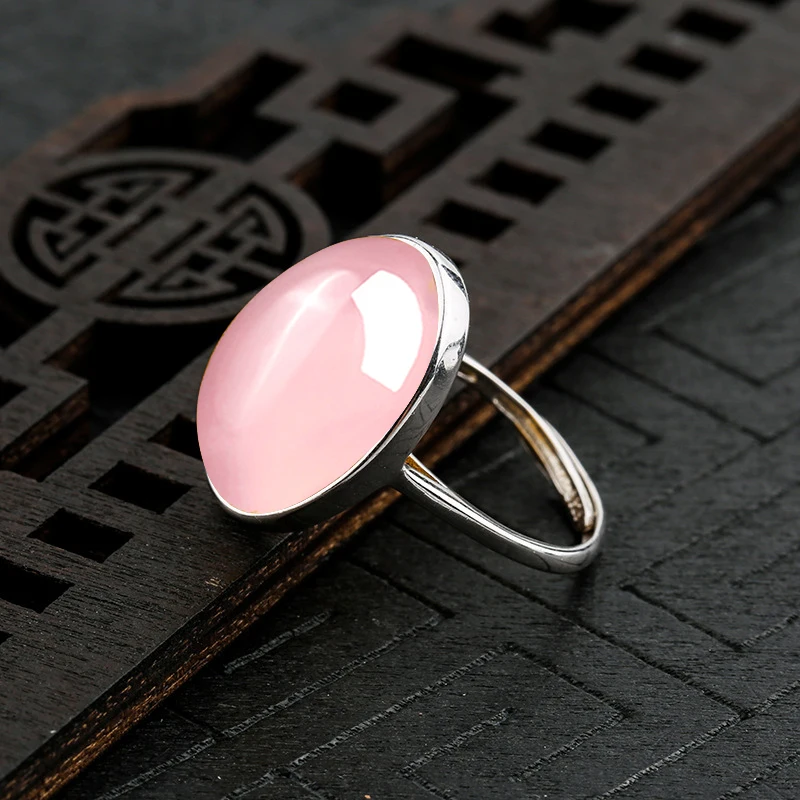 

10*14mm NOT FAKE S925 Sterling Silver Africa Rose Quartz Rings Exaggerated Rings upper class lithuania Chalcedony