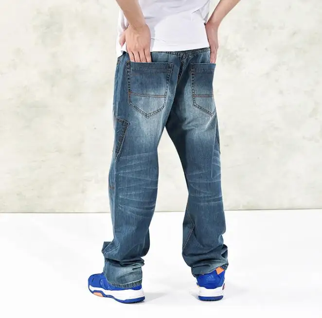 Прямые джинсы мужские свободные большие размеры джинсы хип-хоп скейтборд мешковатые джинсовые брюки уличные танцы мужские четыре сезона