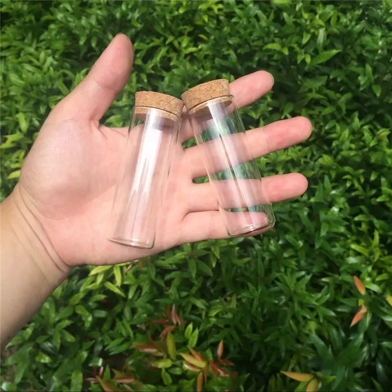 Transparent Glass Bottles Corks Cover Test Tube Jars for Sand Liquid Food Eco-Friendly Bottles 50pcs