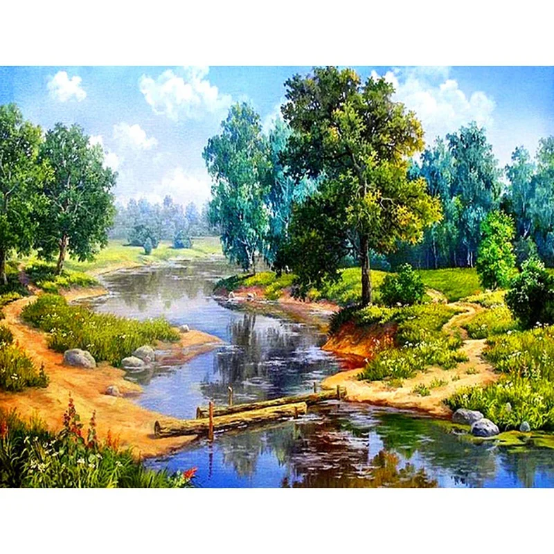 

Full Drill Square Diamond 5D Diy Diamond Painting"Forest River"Diamond Embroidery Cross Stitch Rhinestone Painting