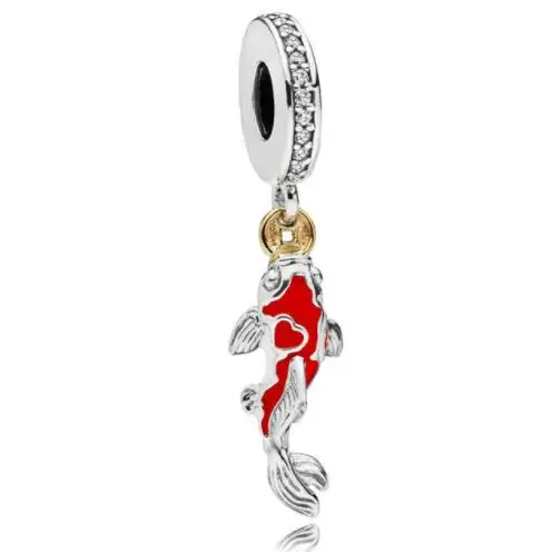 

Original 925 Sterling Silver Charm Red And White Enamel Good Fortune Carp Beads Fit Pandora Bracelet & Necklace Diy Jewelry