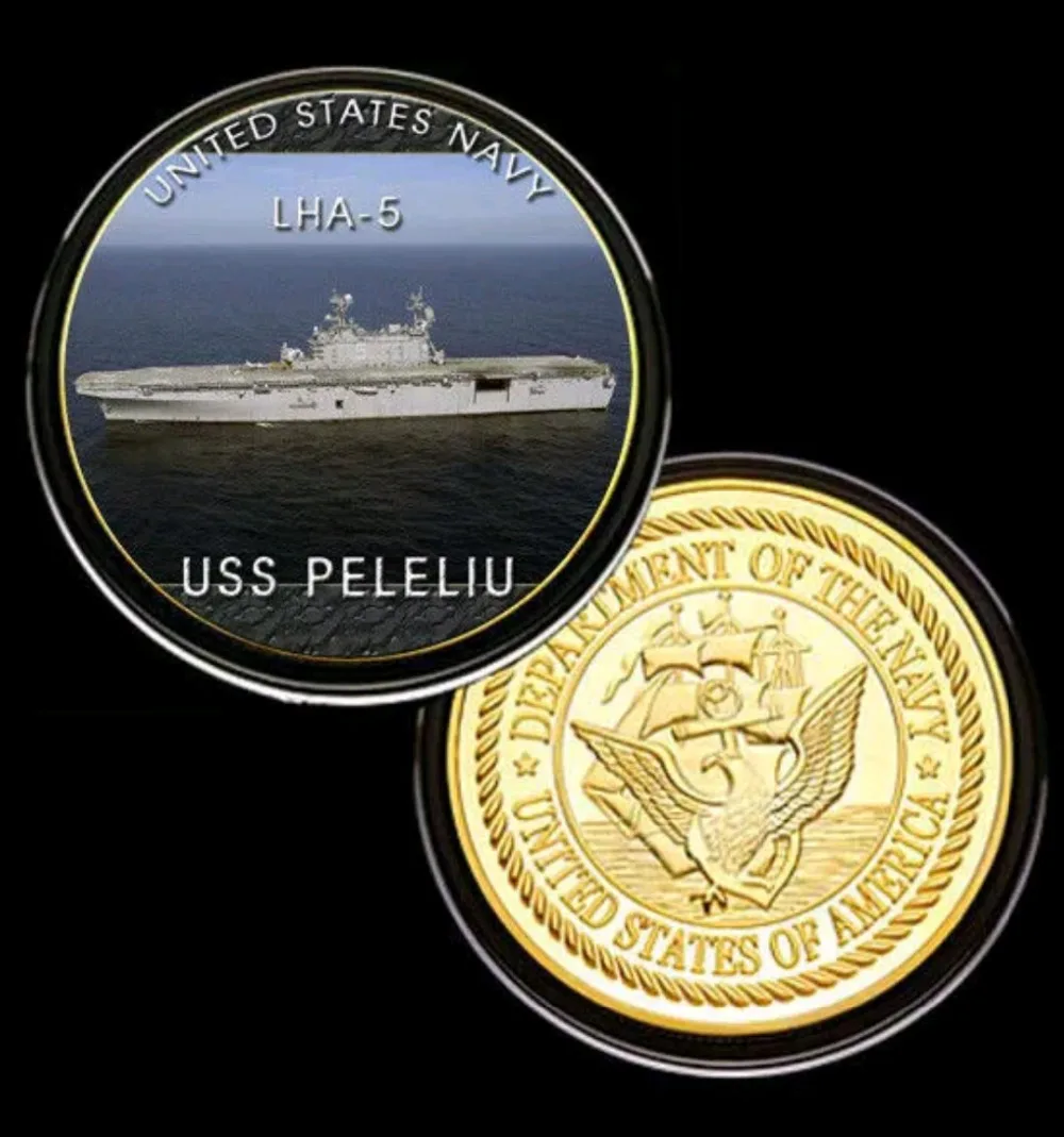 

US Navy USS Peleliu LHA-5 Colorzied Printed Commemorative Coin/Souvenir/Custom Coin/ Medal