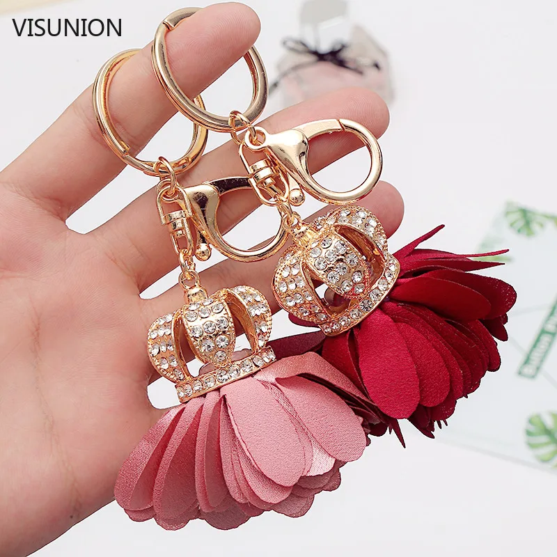 

2 Colors Crown Crystal Flower Keychain keys Holder Crystal Keyring for Women Gift