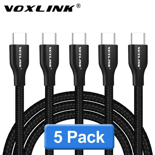 VOXLINK usb type-C кабель для xiaomi redmi note 7 USB-C кабель для быстрой зарядки мобильного телефона type-C для samsung Galaxy S9 S8 Plus - Цвет: Black 5pcs cable