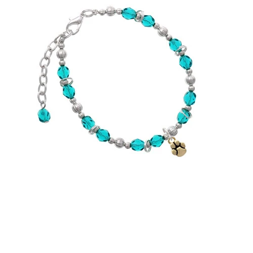 Goldtone Mini Rounded Paw Teal Beaded Bracelet