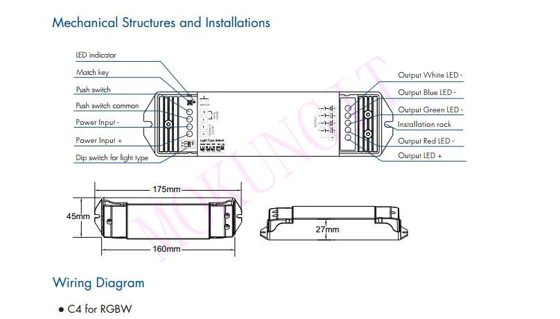 4CH* 350mA 4CH* 700mA 12-48VDC CC контроллер(Push Dim) C4 Затемнение/Цветовая температура/RGB/RGBW 4 в 1 контроллер постоянного тока